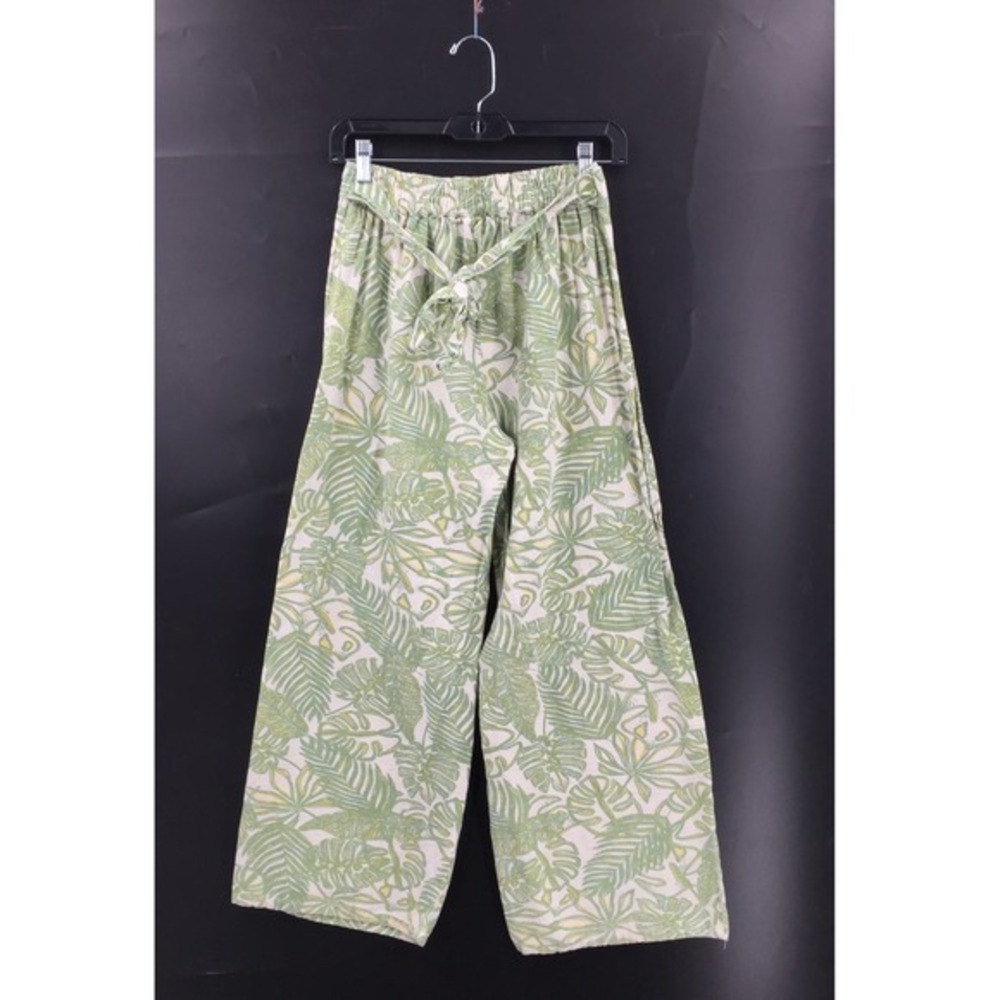 Midnight Sky high rise cropped wide leg linen blend‎ pants tropical coastal S